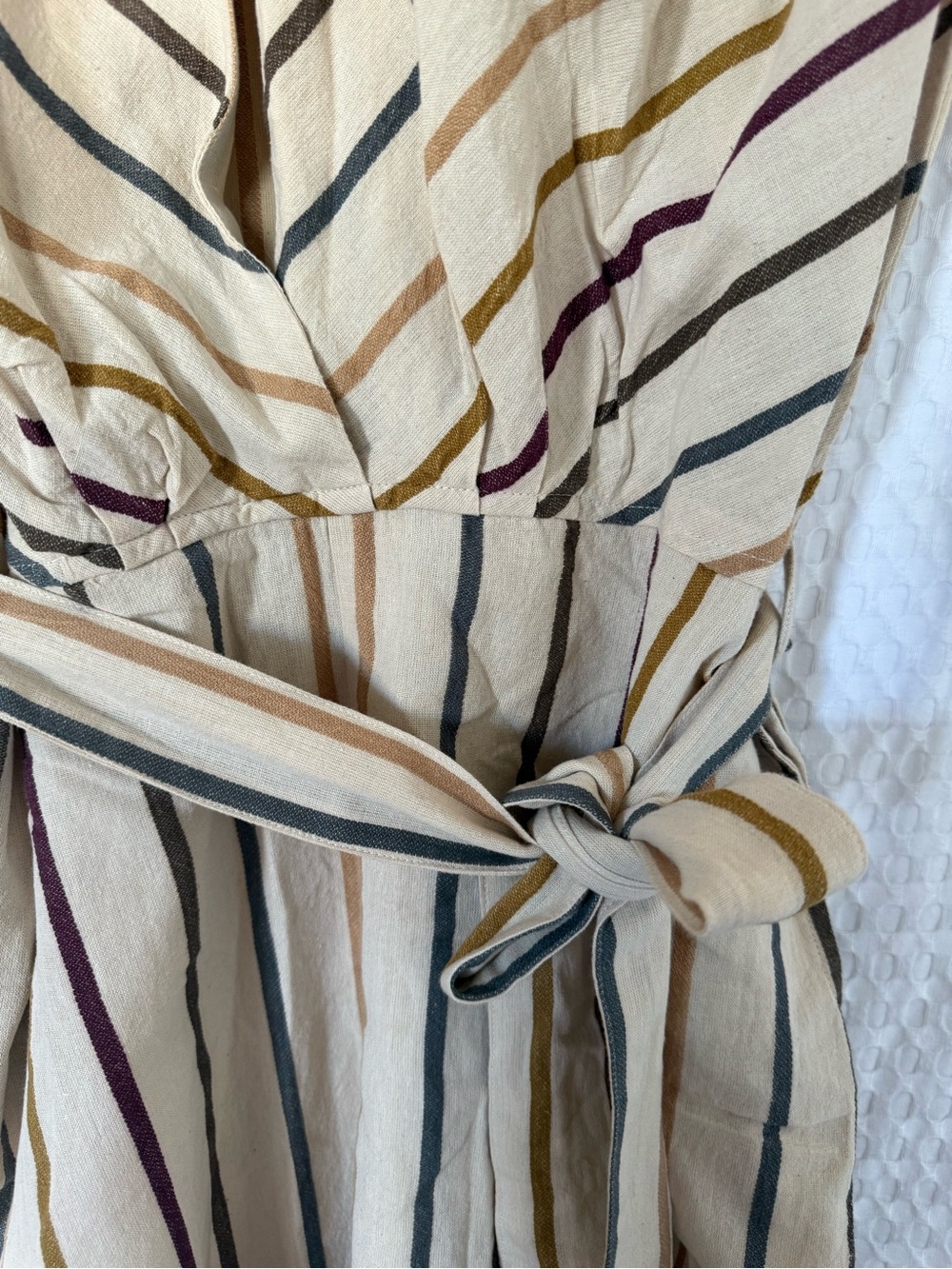 World Market Striped Romper Boho Neutral Tie Waist Wide Leg S/M - Picture 5 of 7
